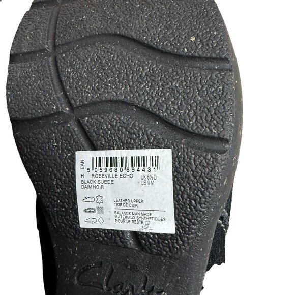 CLARKS ROSEVILLE ECHO CLOGS BLACK SUEDE SIZE 9 SLIP ON CUSHIONED COMFORT CASUAL - Picture 6 of 6